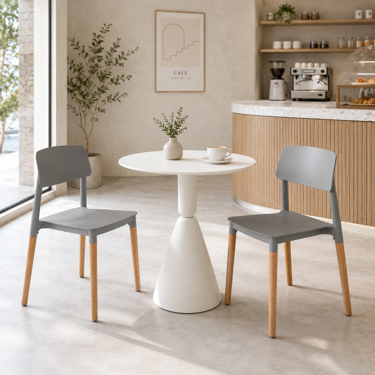 Bàn ghế cafe mặt nhựa chân gỗ