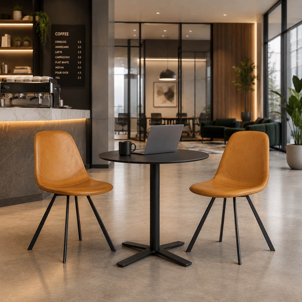 Bàn ghế cafe nệm da chân sắt