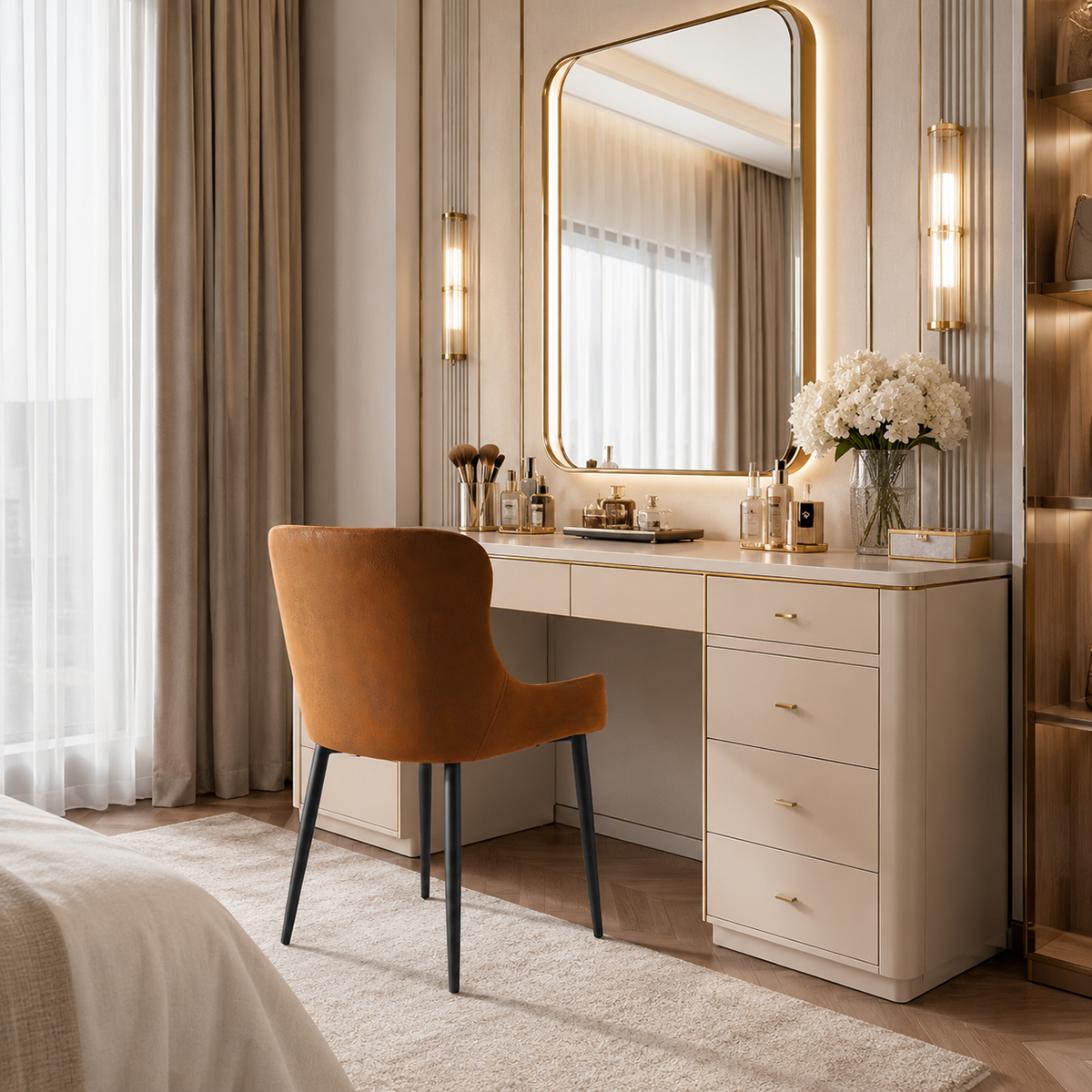 Ghế bàn trang điểm nệm da chân sắt