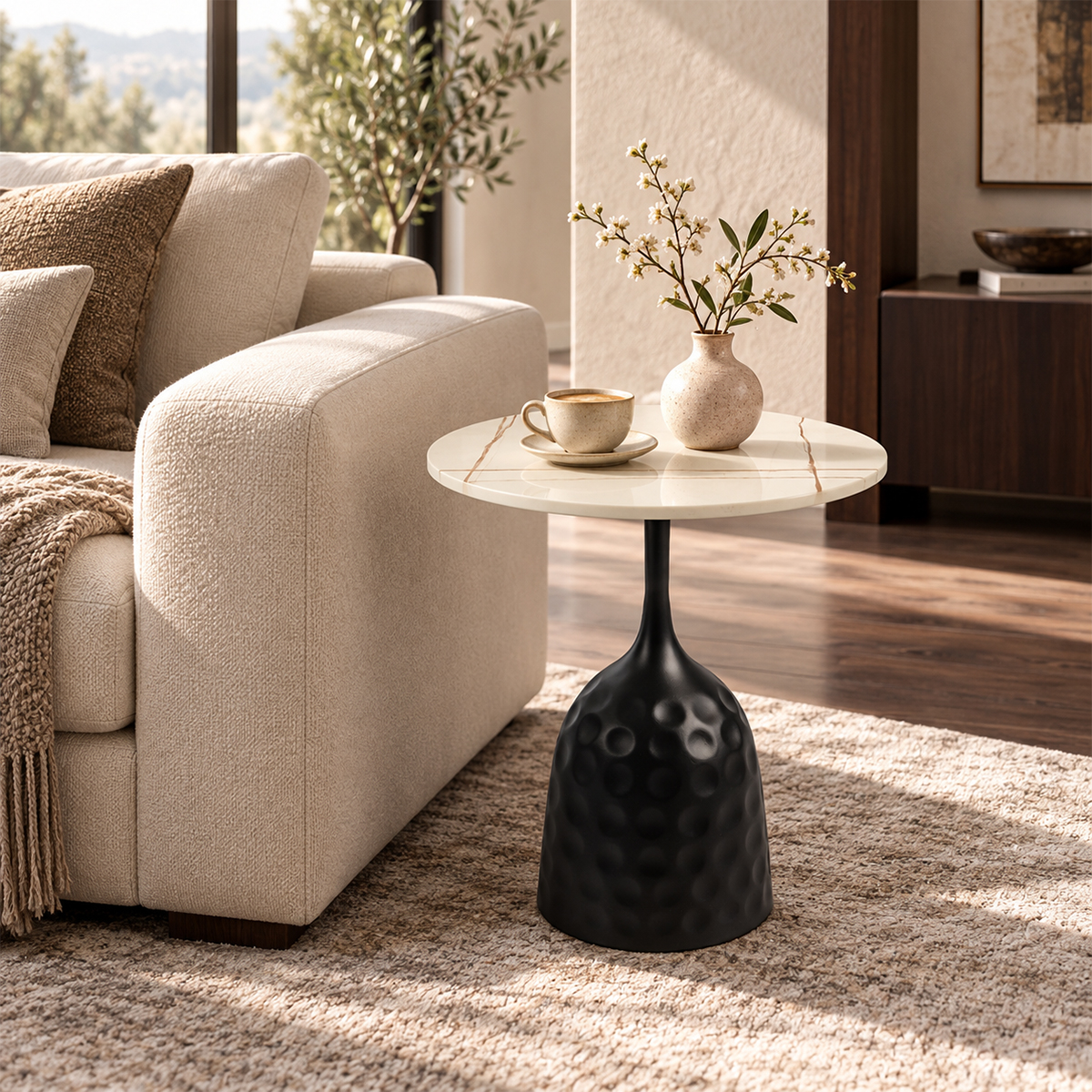 Bàn góc sofa tròn hiện đại