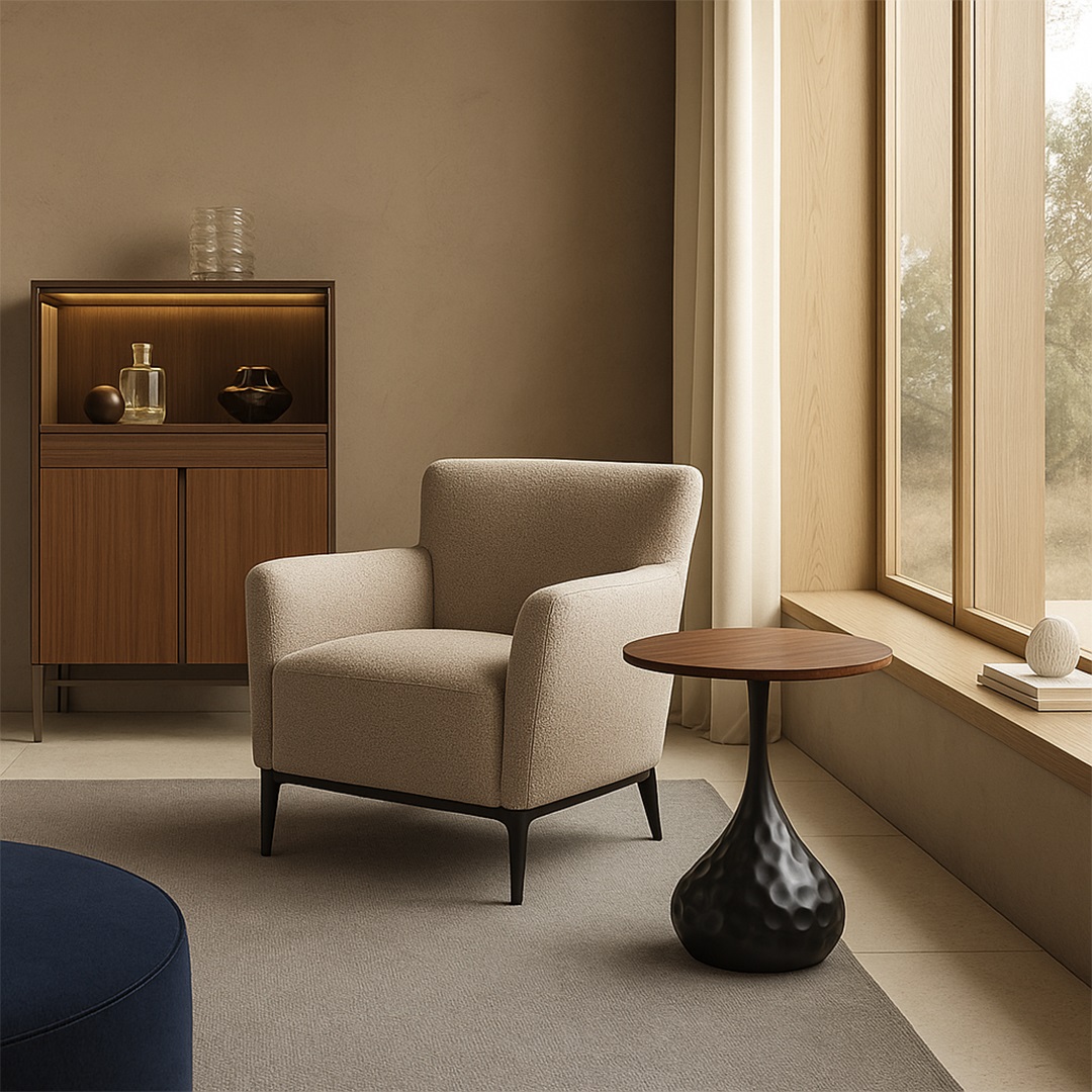 Bàn Góc Sofa Mặt MDF Tròn Chân Sắt MD-WT039