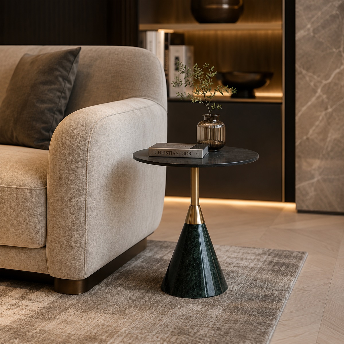 Bàn Góc Sofa Mặt Đá Tròn