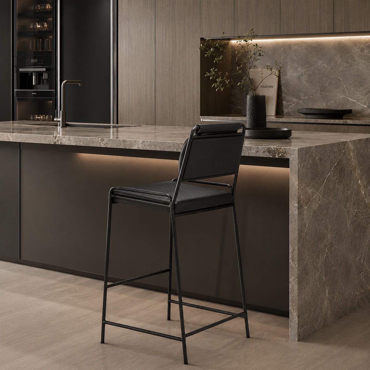 Ghế Quầy Bar Nệm Da Chân Sắt Rope Stool