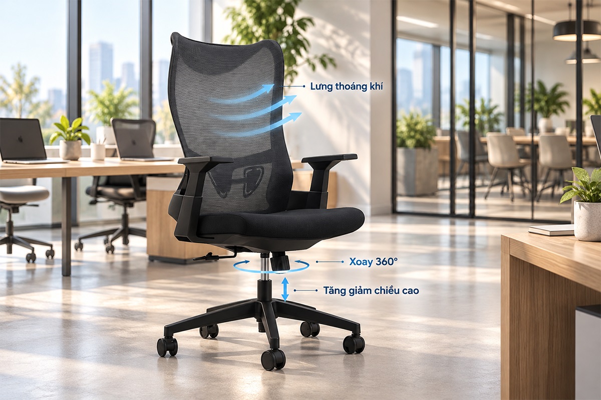 Ghế Xoay Văn Phòng Lưng Lưới HS-GVP076