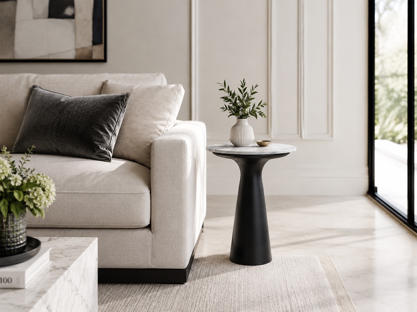 Bàn Góc Sofa Mặt Đá Tròn