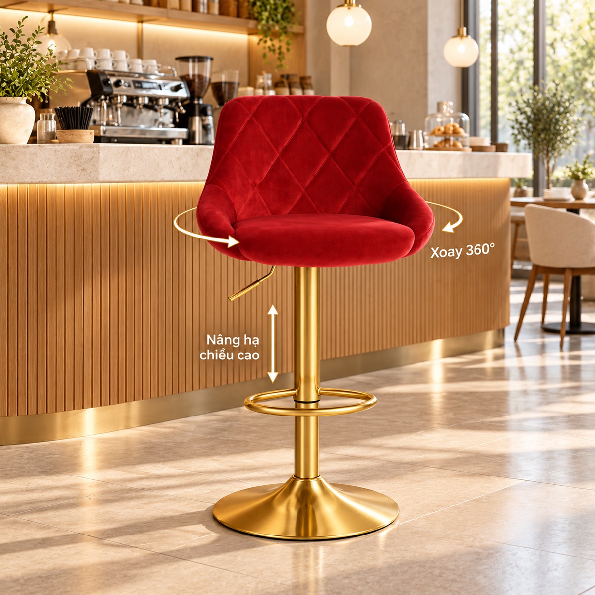 Ghế Bar Nệm Vải Xoay Nâng Hạ MD-WC130