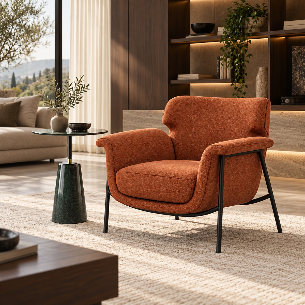 Ghế Armchair Nệm Vải Chân Sắt FM-WC751