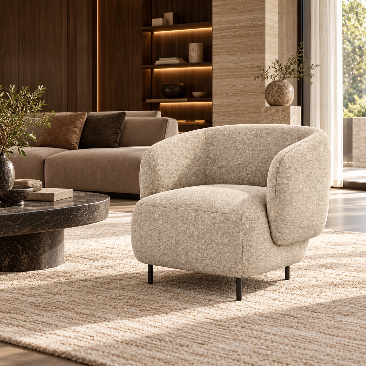 Ghế Armchair Nệm Vải Chân Sắt FM-WC804
