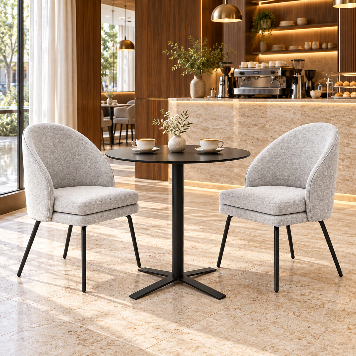 Ghế cafe nệm vải chân sắt hiện đại
