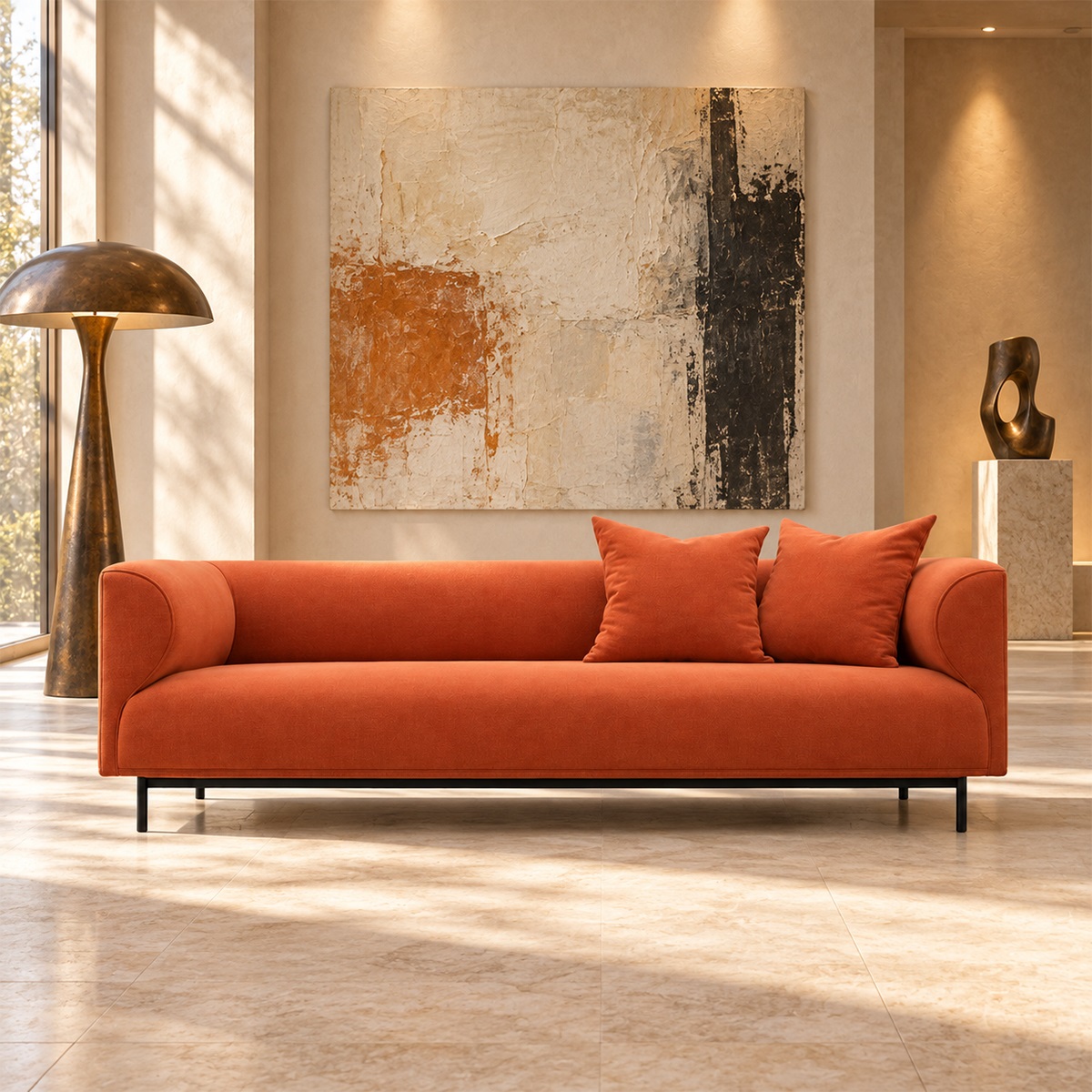 Sofa Băng Nệm Vải Chân Sắt Hiện Đại FM-WC939