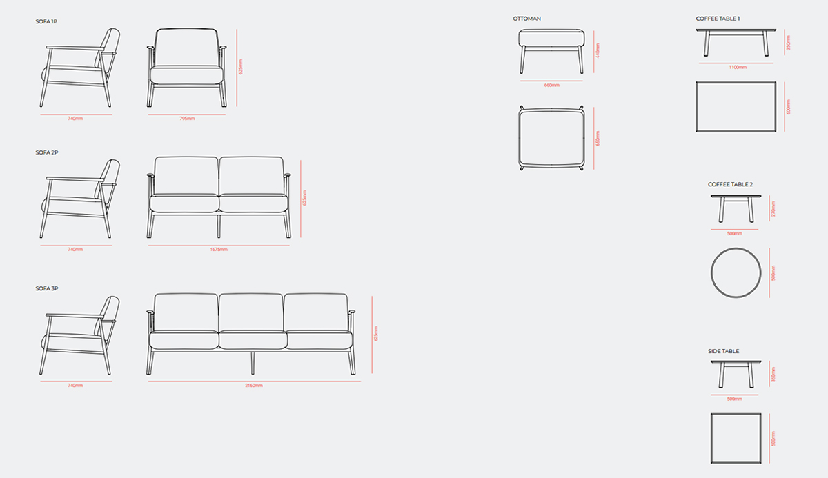 kích thước ghế sofa ngoài trời