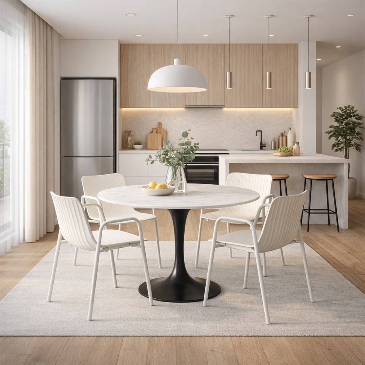 Bộ bàn ăn mặt đá tròn