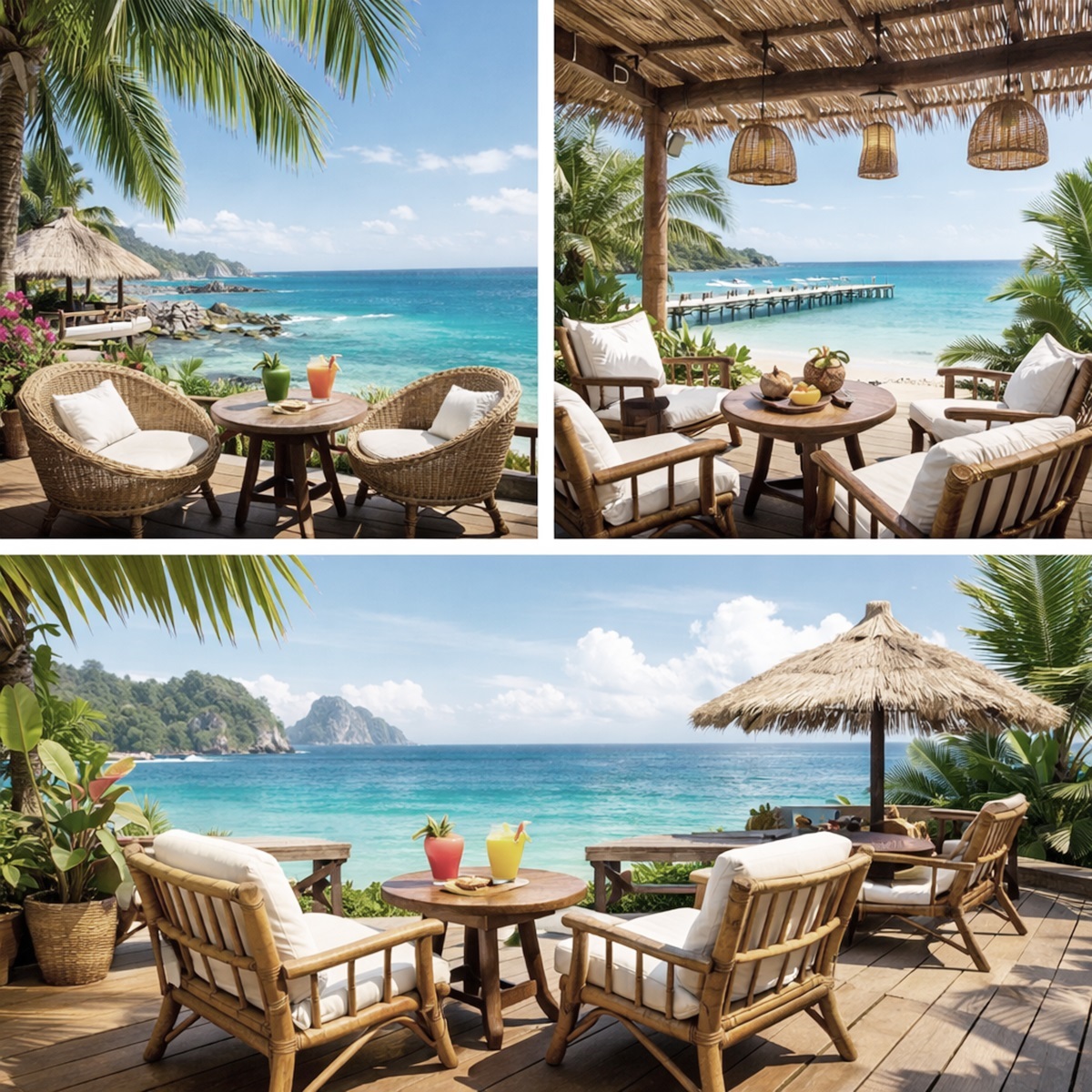 Bàn ghế cafe ngoài trời phong cách Tropical