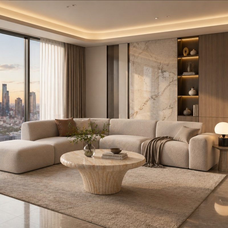 Bàn Sofa Hiệu Ứng Đá Travertine