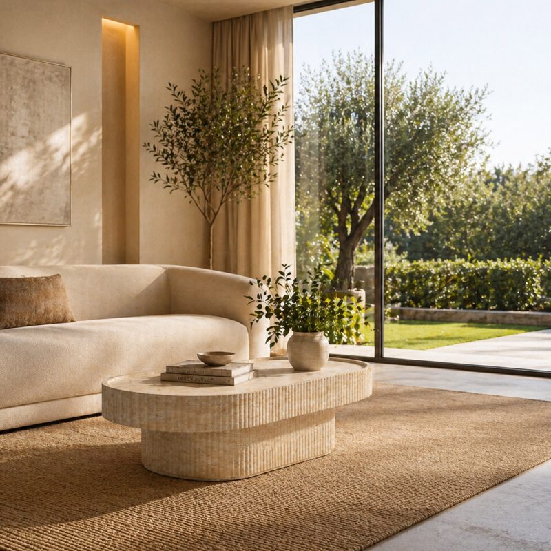 Bàn Sofa Hiệu Ứng Đá Travertine