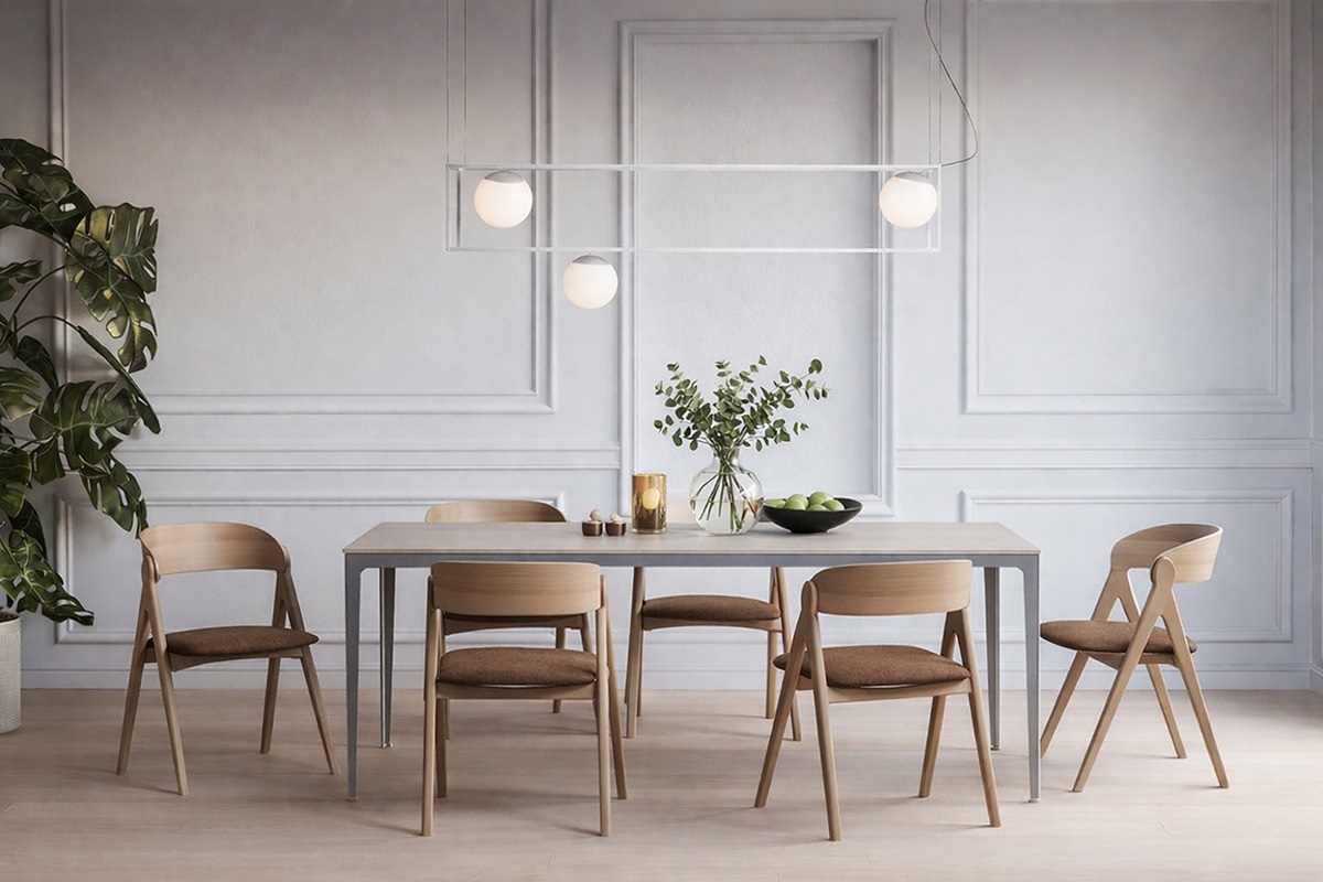 Bộ bàn ăn gỗ nệm vải phong cách Bắc Âu