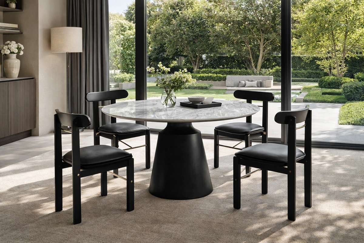 Bộ bàn ăn mặt đá ghế nệm da cao cấp cho căn hộ