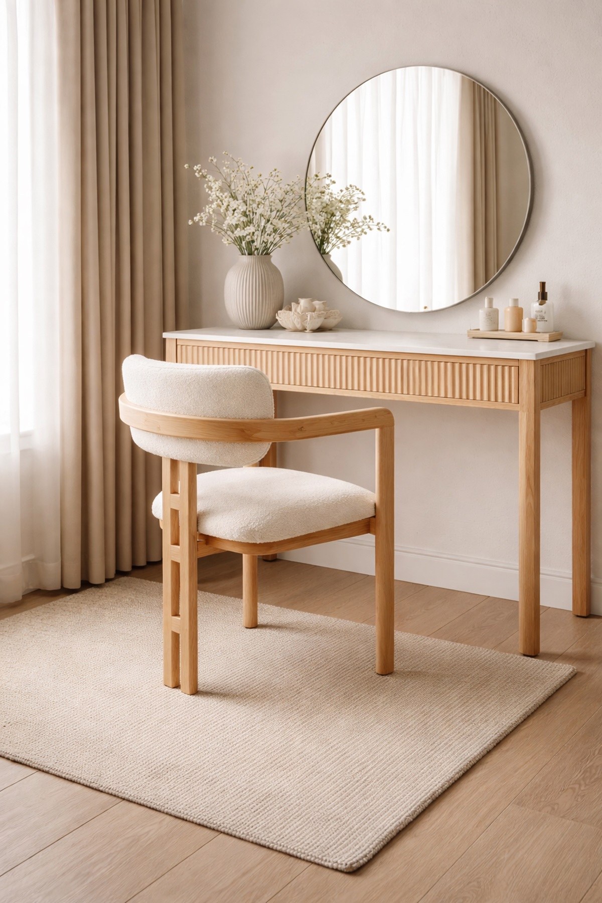 Ghế bàn trang điểm gỗ bọc nệm vải cao cấp