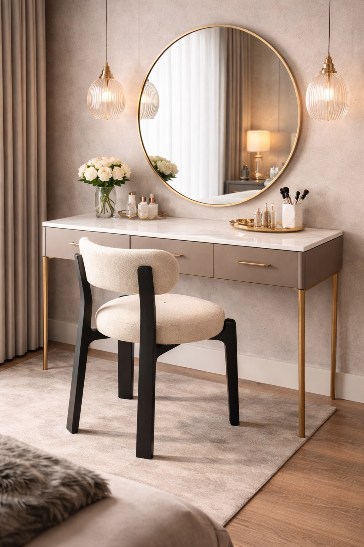 Ghế bàn trang điểm nệm vải cao cấp