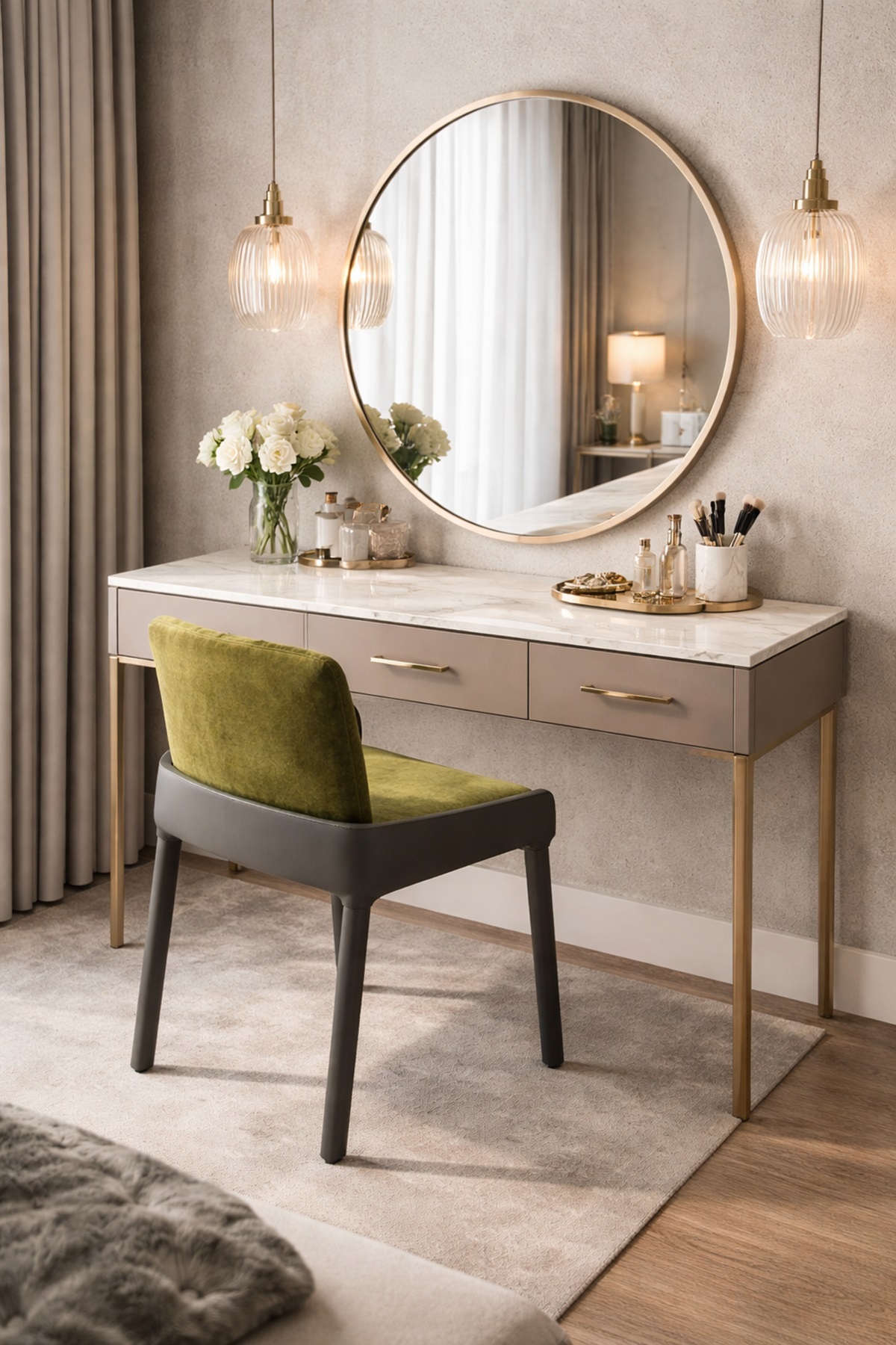 Ghế trang điểm bọc vải nhung sang trọng