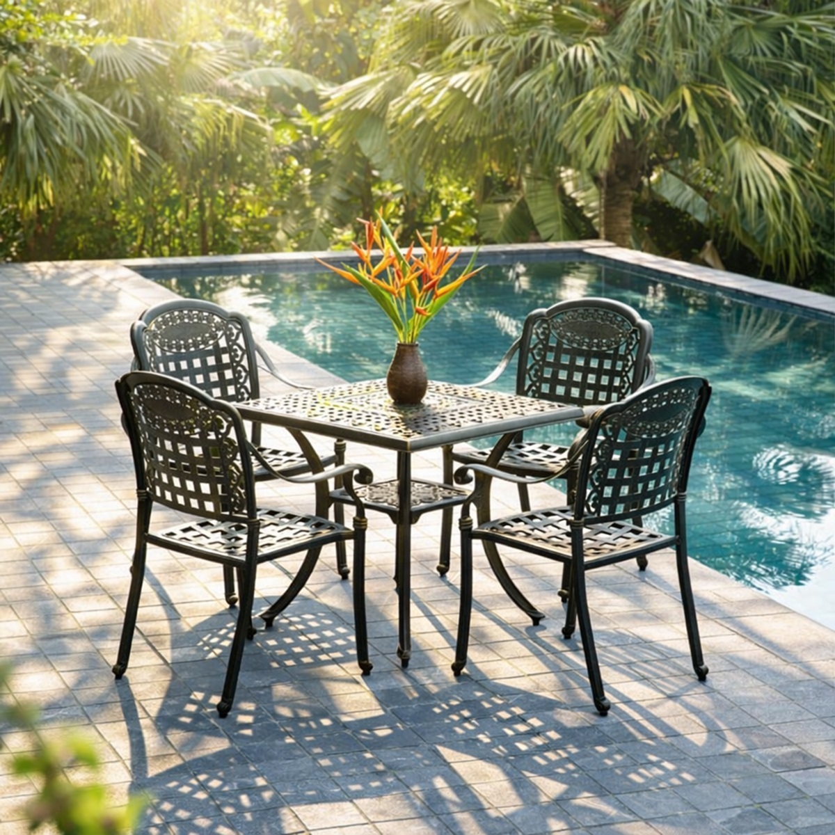 Bàn ghế cafe nhôm đúc ngoài trời