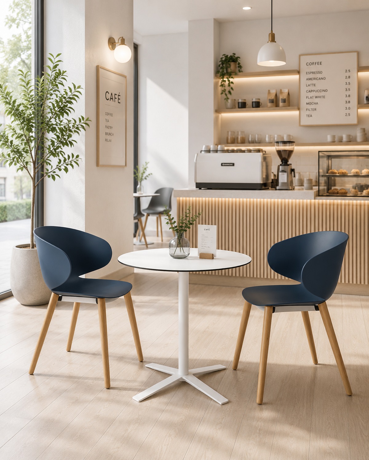 Ghế Cafe Mặt Nhựa Chân Gỗ Hiện Đại