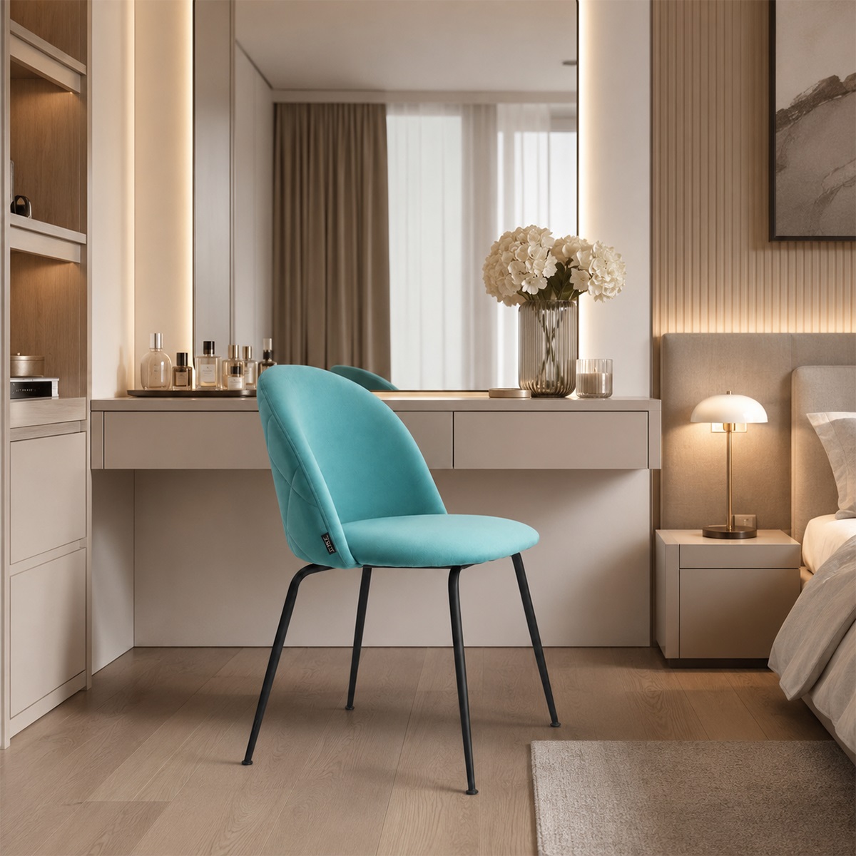 Ghế bàn trang điểm nệm vải chân sắt