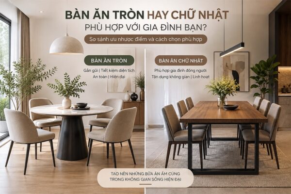 Bàn ăn tròn hay chữ nhật phù hợp với gia đình
