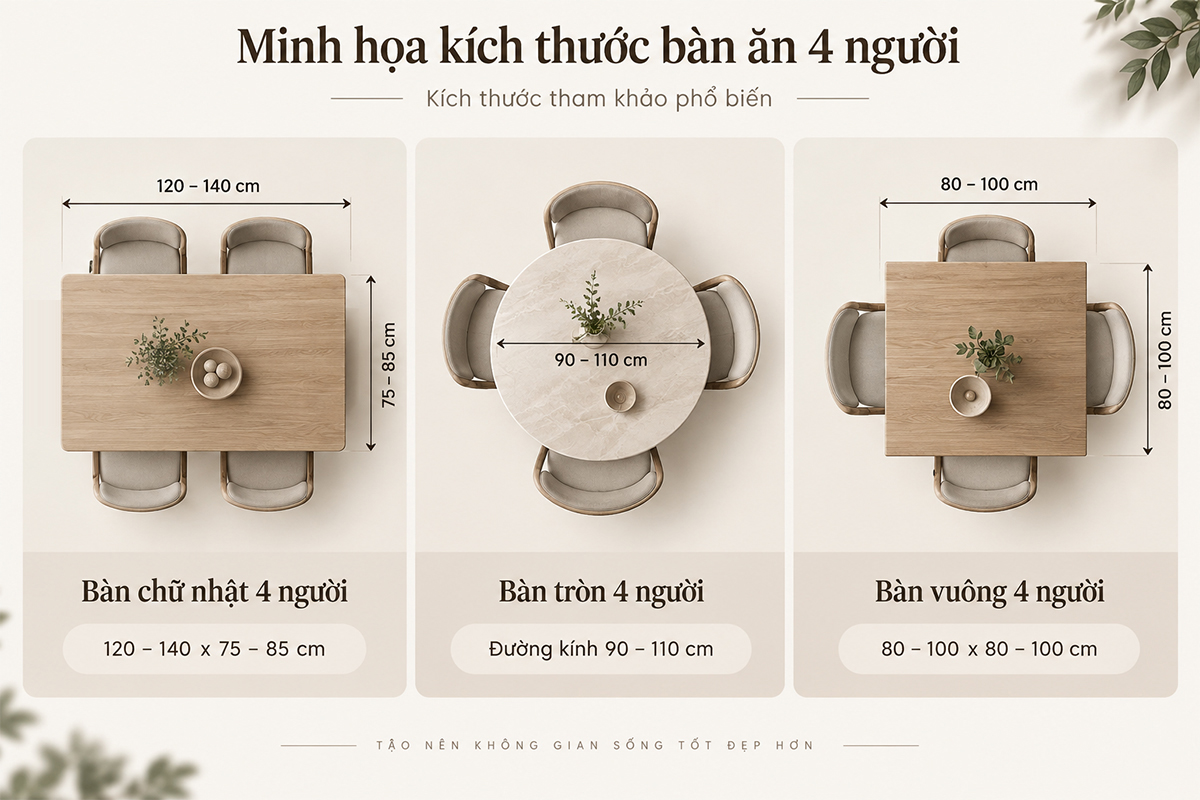 Kích thước bàn ăn 4 người