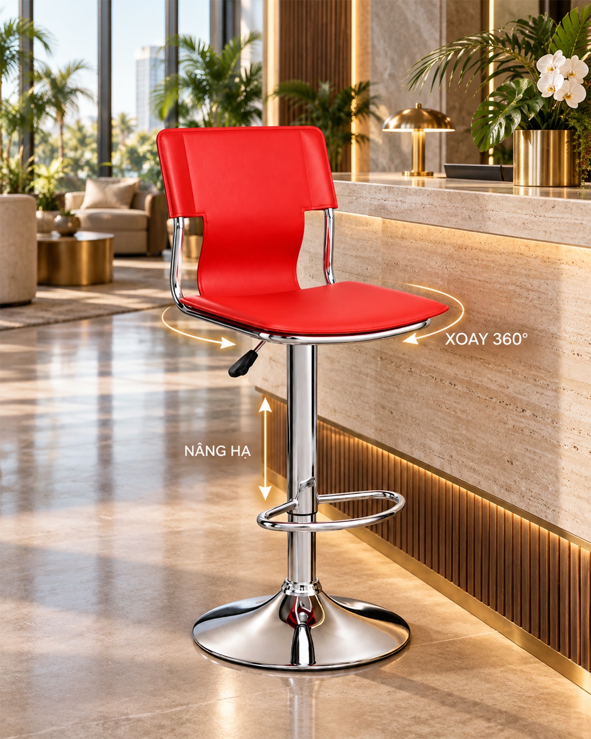 Ghế Bar Xoay Nâng Hạ Mặt Da PVC MD-WC4357