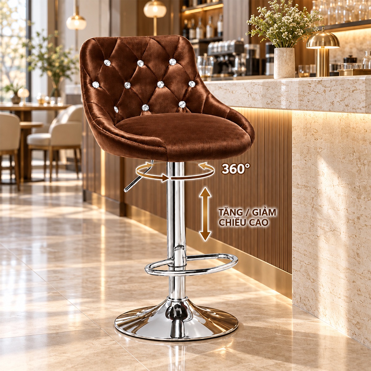 Ghế Bar Xoay Nâng Hạ Nệm Vải MD-WC4383