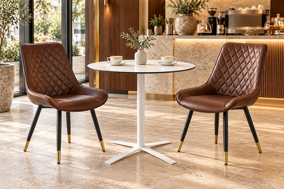 Ghế cafe nệm da chân sắt hiện đại