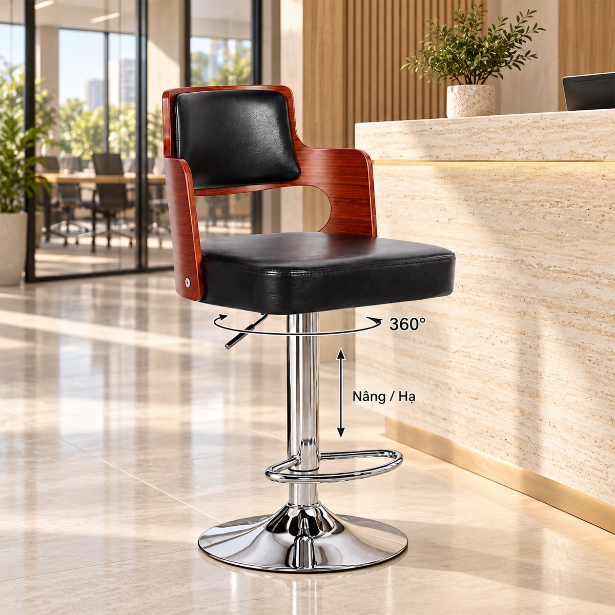 Ghế Quầy Bar Nệm Da Chân Xoay MD-WC4393